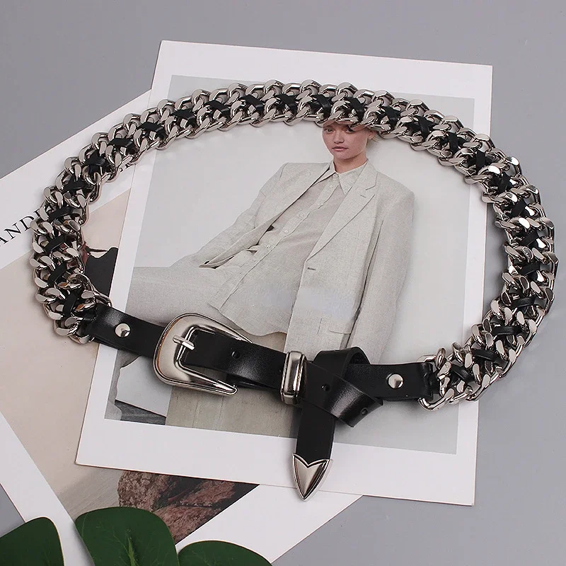 

Женский металлический пояс в стиле хип-хоп, модное платье, джинсы, декоративные ремни, женские модные уличные двухслойные поясные цепочки, аксессуары