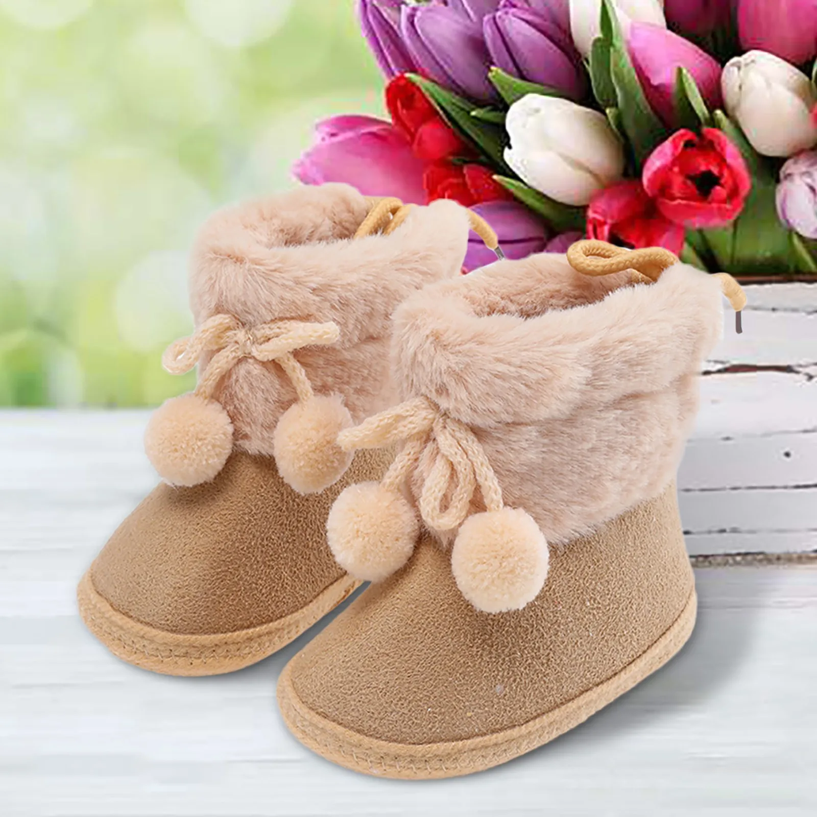 Newborn Baby Girl Plush Snow Booties Keep Warm Shoes Non-slip Sneaker Walking Soft-soled Breathable Comfortable First Walkers