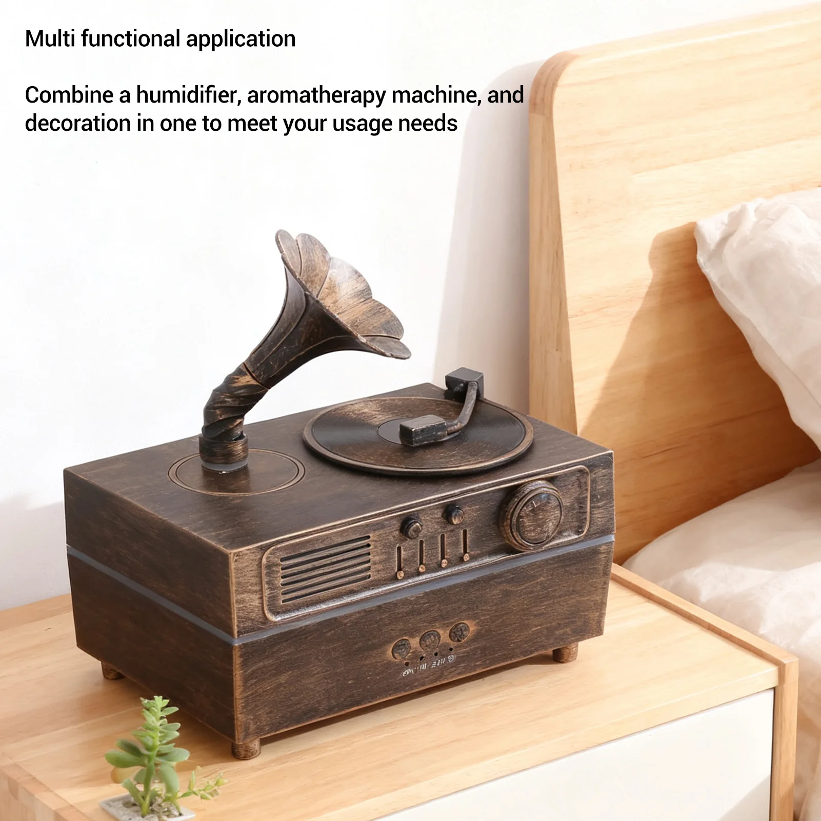 Retro Air Humidifier Gramophone Style Aromatherapy Humidifier Vintage Oil Diffuser 5V Cool Mist Fragrance Machine