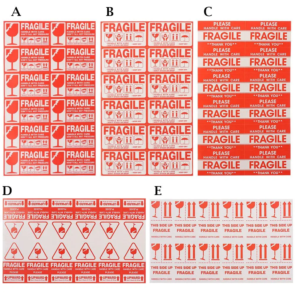 Duurzame Zorg Verzending Verpakking Mark Zelfklevende Verzending Express Label Speciale Tag Handvat Met Zorg Houden Kwetsbare Waarschuwingssticker