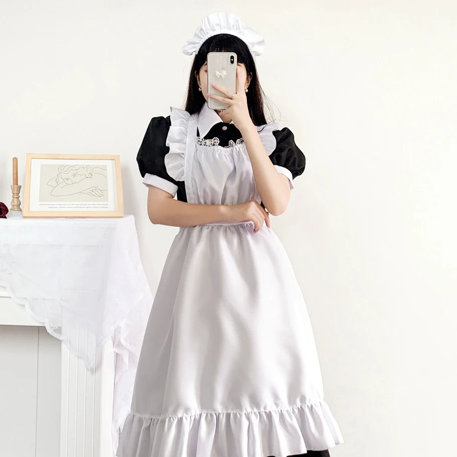 Maid Costume Cosplay White Apron Dress Clothing Girls Uniform British Housekeeper Cute A-Line Skirt Big Size Japanese Uniform