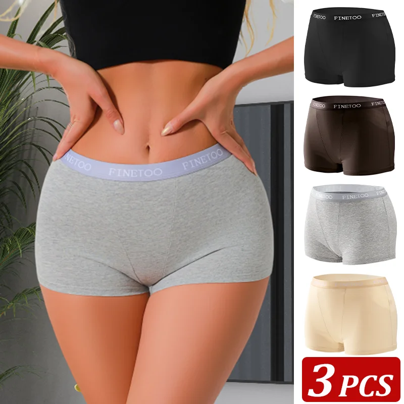 3Pcs Women's Panties Cotton Seamless Sports Boxers Underwear Female Solid Color Briefs Lingerie Intimate Underpant Finetoo S-XXL