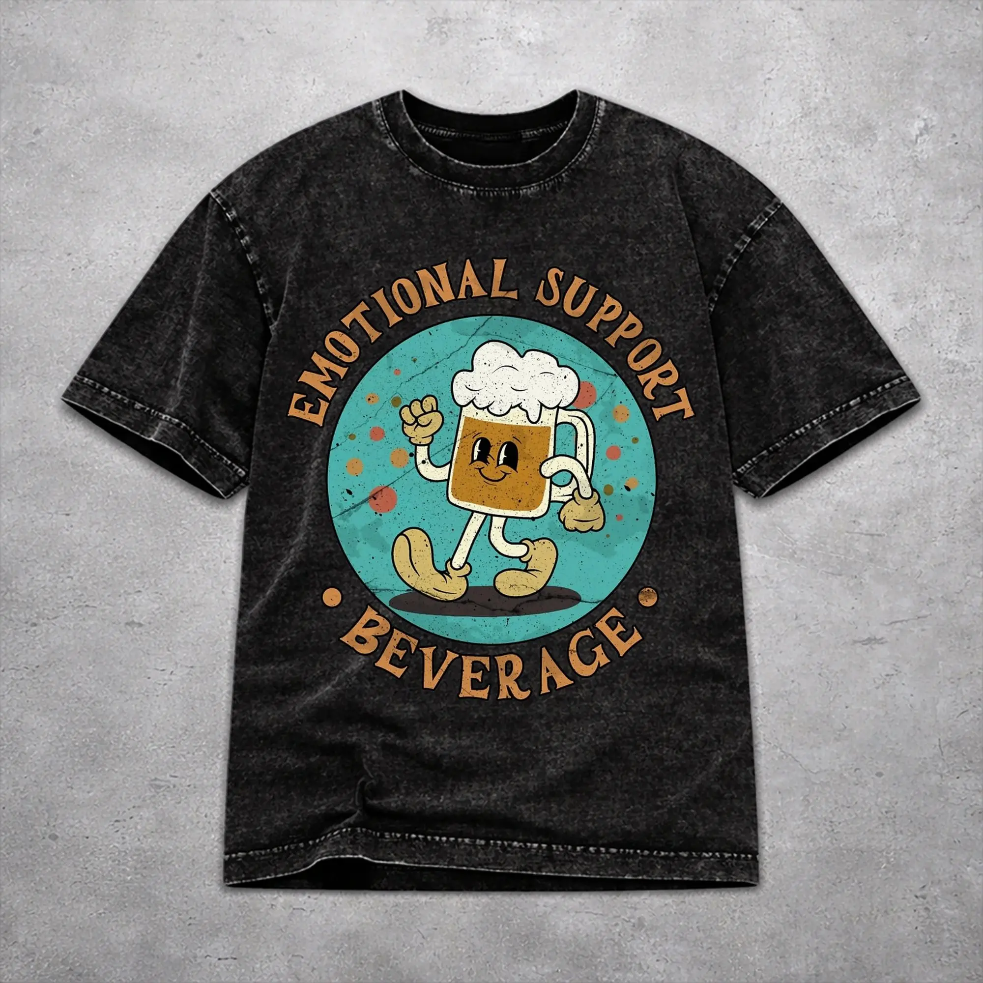 Vintage Emotional Support Drinking Buddy Beer Apparel T-Shirts for Men Women  Cotton Washed Tee Shirt Clothes
