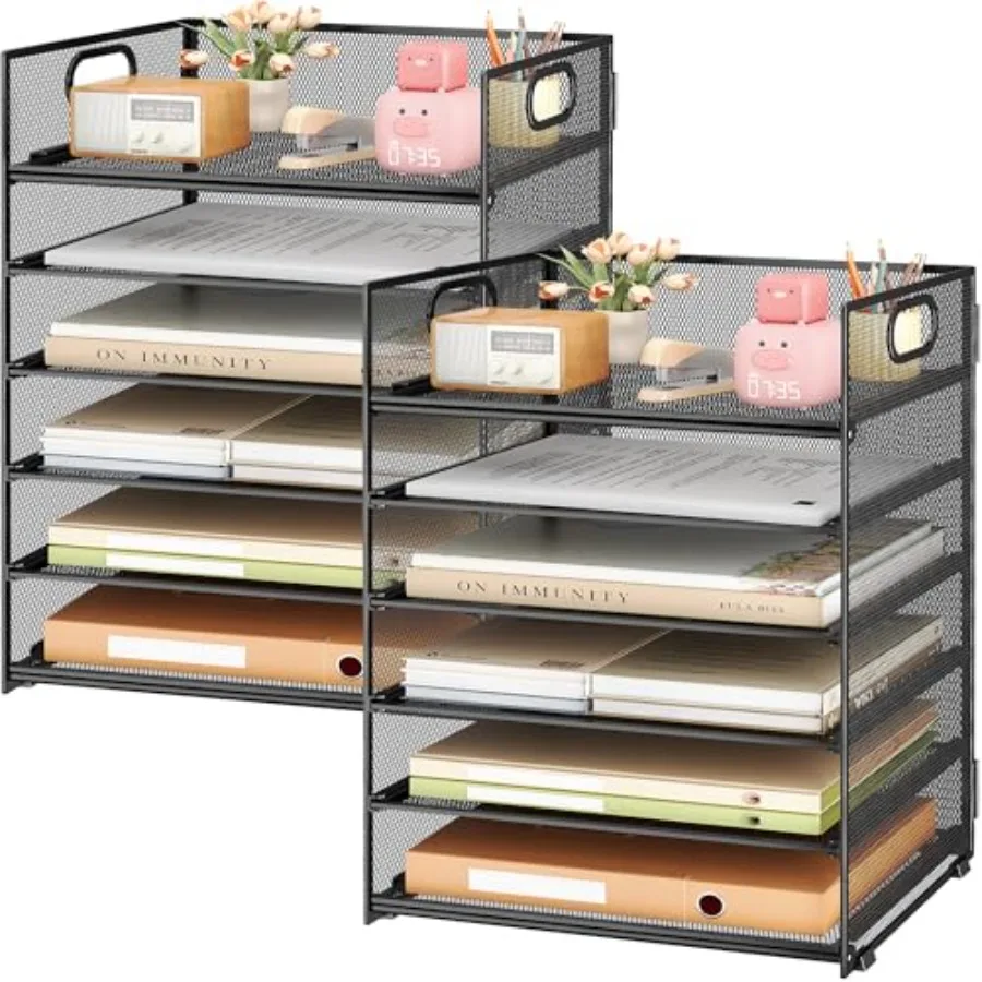 

Paper Tray Organizer for Desk Mesh File Folder Sorter with Handles, Desk Letter Holder for Office, Home, School Supplies Storag