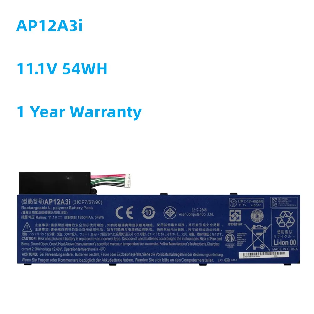 New AP12A3i 11.1V 54WH 4850mAh Laptop Battery For Acer Aspire W700 MA50 Tablet M3 M5 U M5-481G M3-581TG M5-481TG-6814 AP12A4i