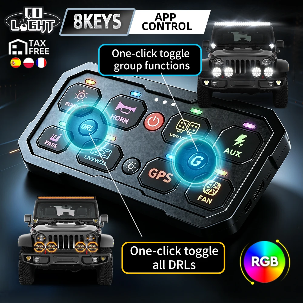CO LIGHT NEW 8 Gang Switch Panel Bluetooth APP Control DRL Group Function 4 Control Modes LED Circuit Control Box For Truck SUV