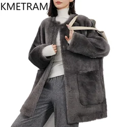 Real Merino Wool Fur Coat Women Winter Luxury Clothes Natural Sheepskin Fur Jacket Long Grey Outerwears 2024 Fourrures Femmes