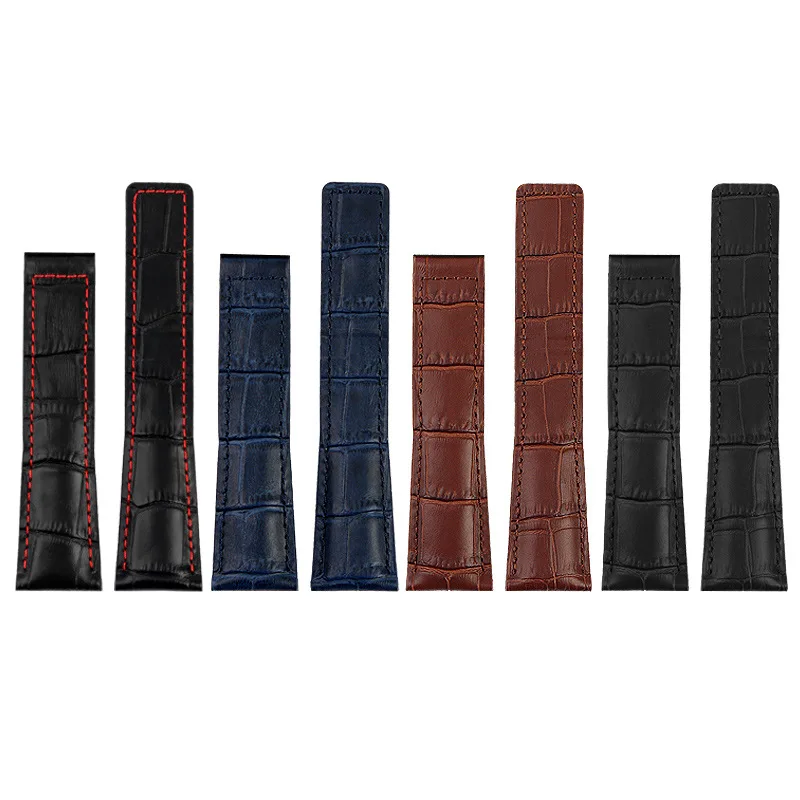 Pulseira de couro genuíno masculino, pulseira de relógio, fivela de aço, TAG Heuer Calera, azul, marrom, preto, couro de vaca, acessórios 19mm, 20mm, 22mm