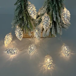 Christmas Led Pine Cone String Lights Gold Silver Xmas Tree Light Ornament Living Room Wedding Decoration Navidad New Year Decor