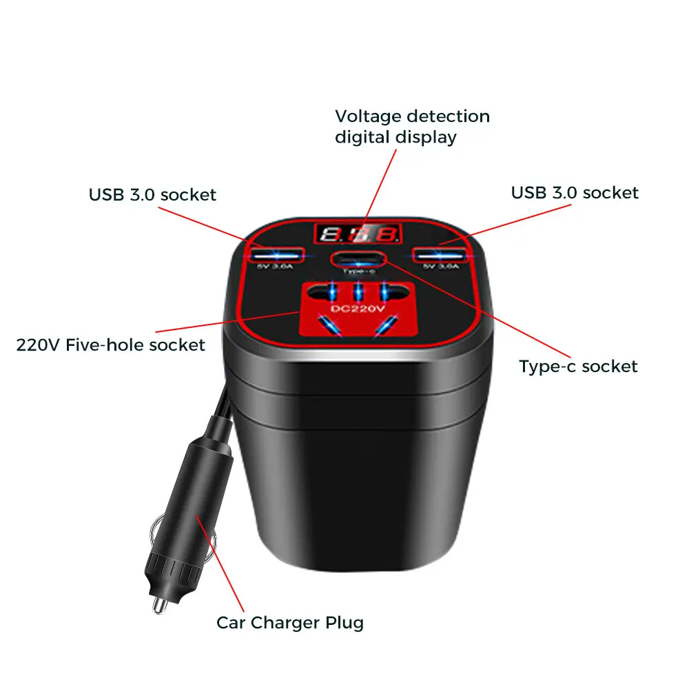 Car Power Inverter 12V 24V To 220V Digital Display Car Inverter Universal Converter Voltage Transformer USB Power Socket Charger