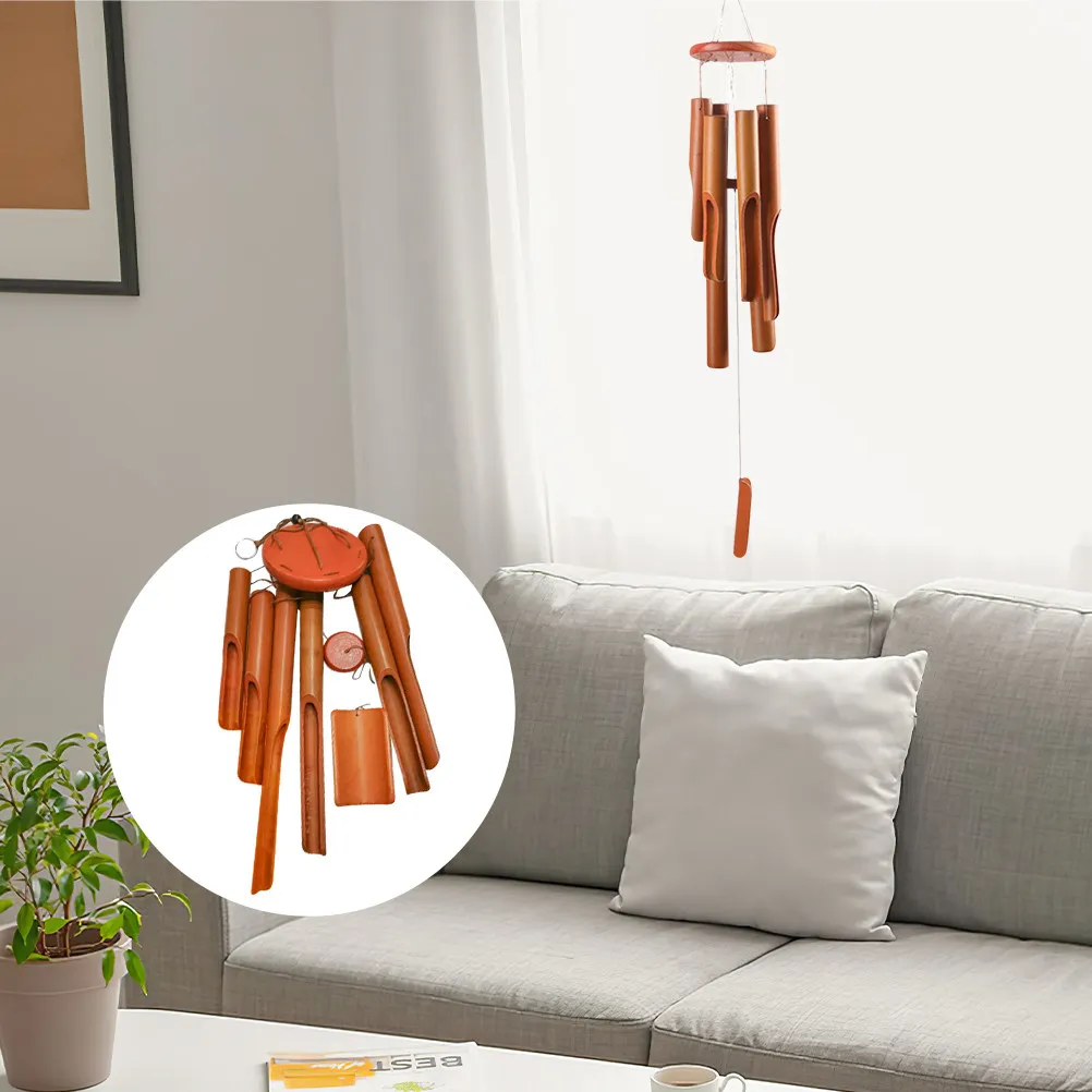 Bamboo Tube Wind Chime Deep 75x10x10 Hanging Ornaments Tree Window Door Porch Outdoor Decorations Modern Farmhouse Style Bamboo