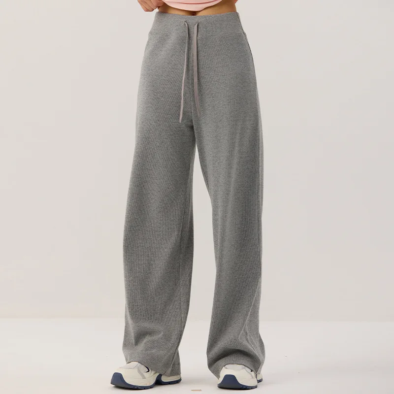 

High Waist Drawstring Straight-Leg Wide-Leg Sweatpants for Women Autumn Loose Fit Slimming Drape-Effect Pilates Yoga Pants