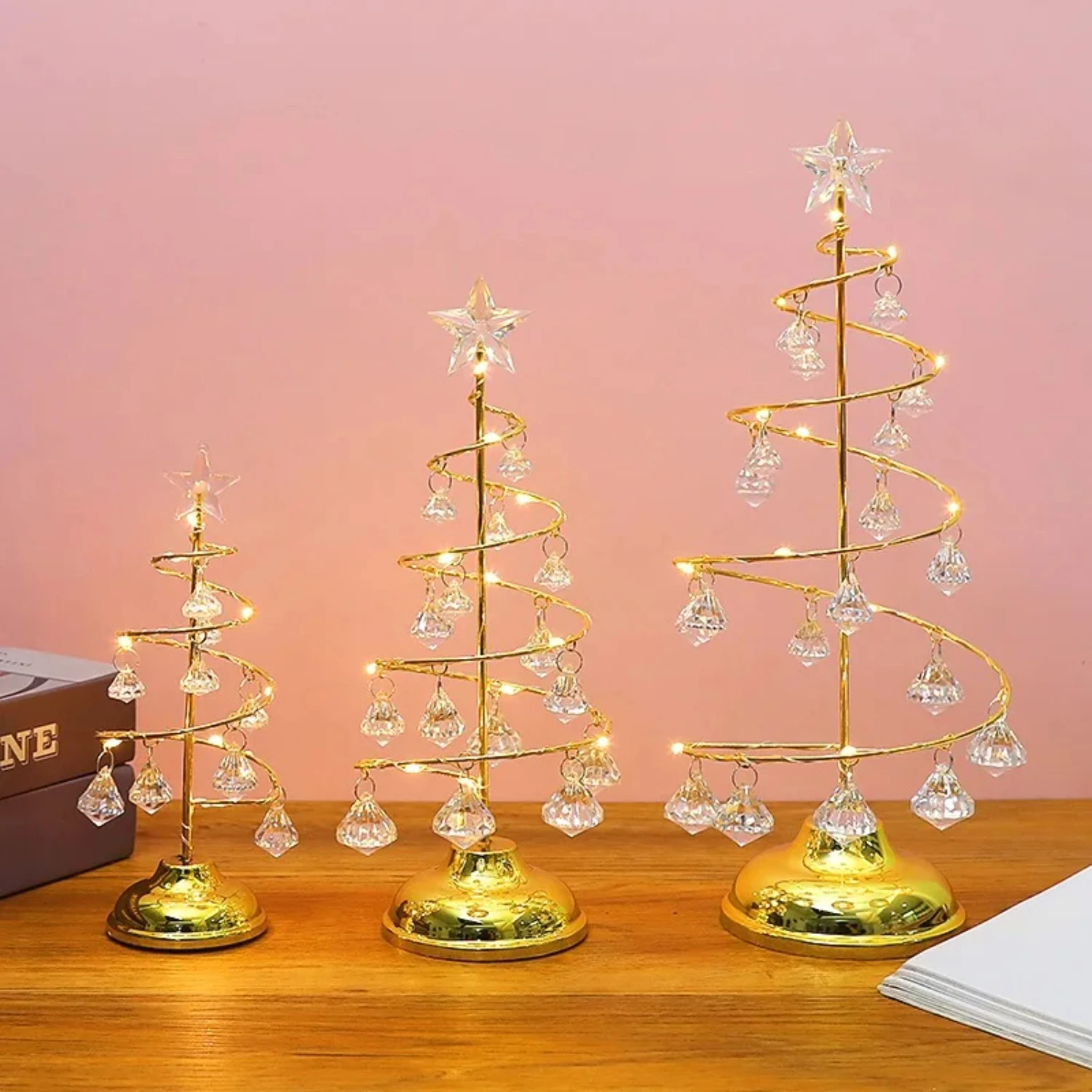 LED Christmas Tree Lamp with Crystal Ball Desktop Christmas Iron Tree Lights Bedroom Bedside Decor Atmosphere Lamp Friend Gift