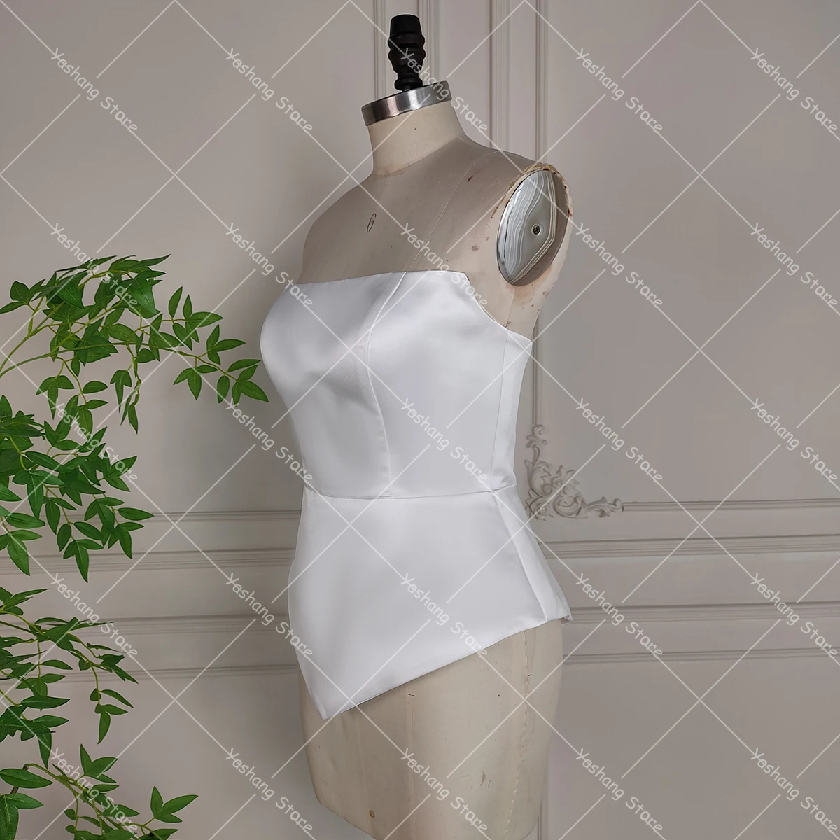 Straight Strapless Corset Top Ivory Satin Cinched Waist Real Photos Customized Simple Sleeveless Zipper Closure