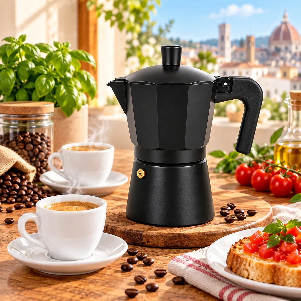 Cafetera italiana Moka para 6 tazas, de metal y aluminio, de diseño tradicional, ideal para preparar café espresso en todo tipo de estufas. Dimensiones: 16,3 x 10 x 18 cm.
