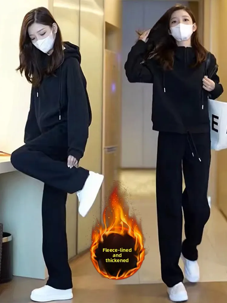 

Women's Casual Faion Fce Lined Thiened Hoodie Sweatirt And Pants Two Piece Set Sportswear Autumn Winter New Arrival
