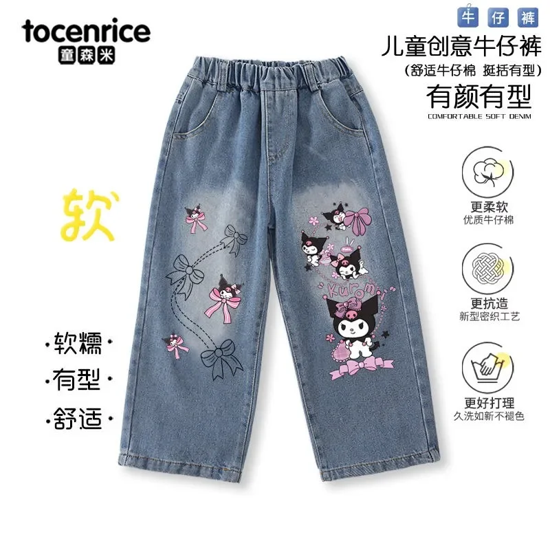 

Hello Kitty Cinnamoroll Kuromi My melody Kawaii girls soft denim spring and autumn new children's pants children's clothing