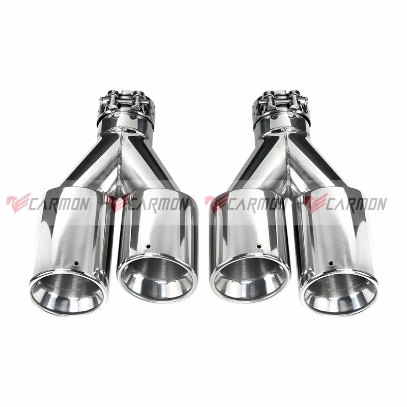 2 PCS Universal Car Exhaust Muffler End Tips Double-layer Polished  304 Stainless Steel Dual Pipe for AUDI BMW