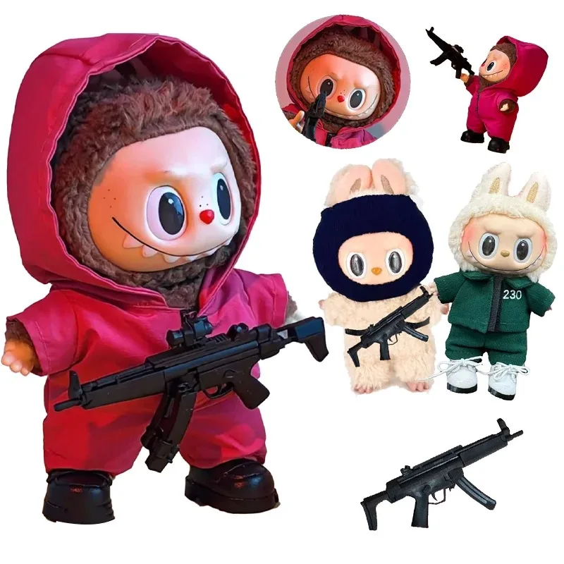 15 17cm For Labubu Interchange Jacket Outfit Clothes Toys Korean Kpop Idol Doll Squid Jumpsuit Cool Mask Clothes Accessories