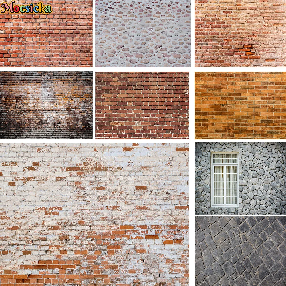 

Mocsicka Retro Red Brick Wall Background Studio Photography Backdrop Baby Birthday Party Graduation Home Decoration Photo Booth