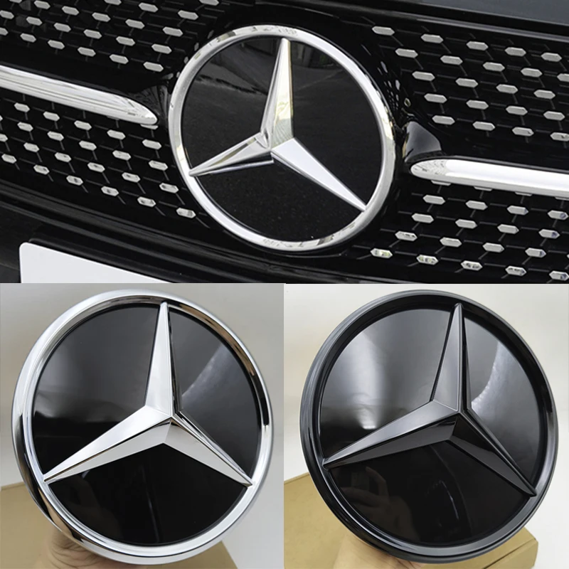 185Mm Chroom Zwarte Spiegel Auto Grille Ster Embleem Badge Front Grill Logo Voor Mercedes Benz Cla