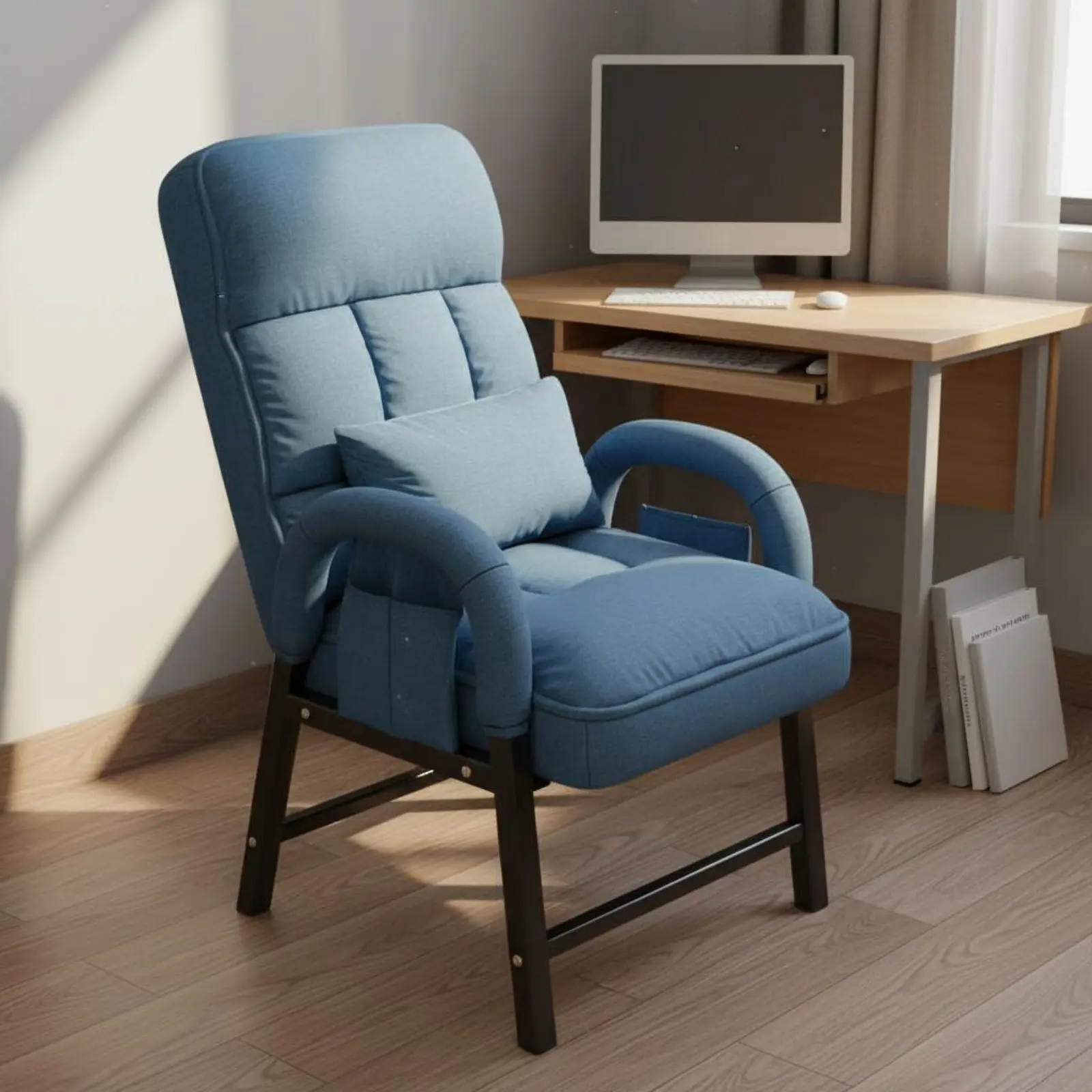 High Spine Lazy Sofa Chair Adjustable Backrest Textile Recliner Armchair Upholstered Armchair with Footstool Sturdy Duty Frame