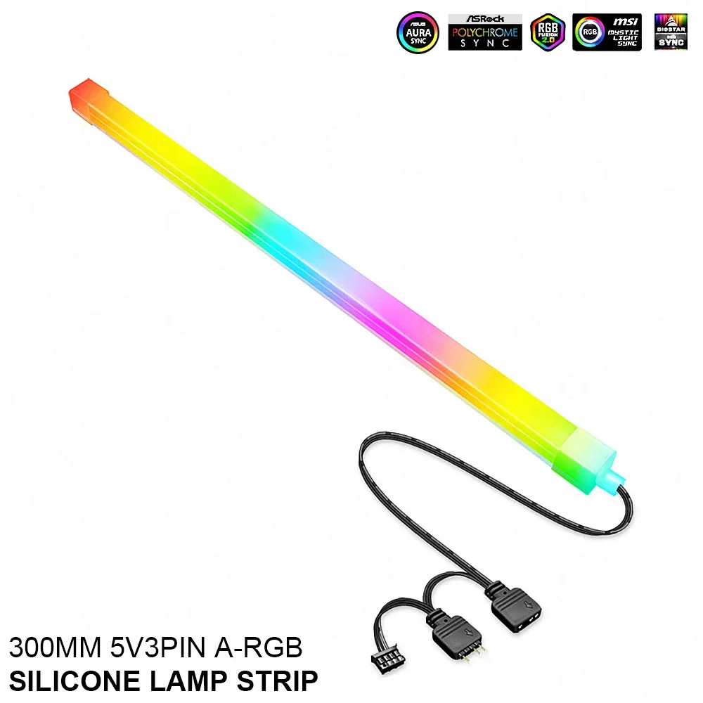 300mm Silica Gel RGB LED Strip ARGB Cabinet Soft Light Strip 5V3Pin AURA Gamer MOD Chassis Magnetic Lamp 30CM