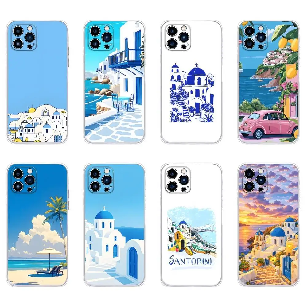 

Santorini Phone Case For iPhone 17,16,15,14,13,12,11, Plus,Pro,Max,XR,XS,Plus,E,Mini Transparent Soft Cover