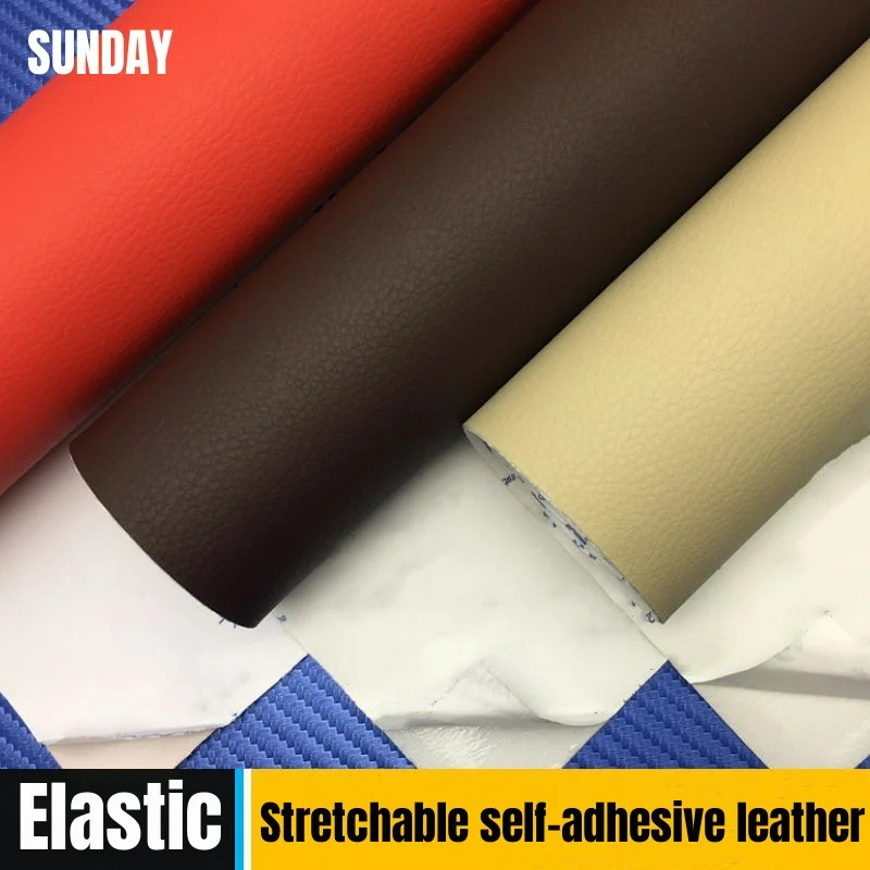 Elastic Self-adhesive Leather Fabric for Car Interior Repair, Stretchable Leather Sticker Patches, Faux PU Patch Sofa Renovation