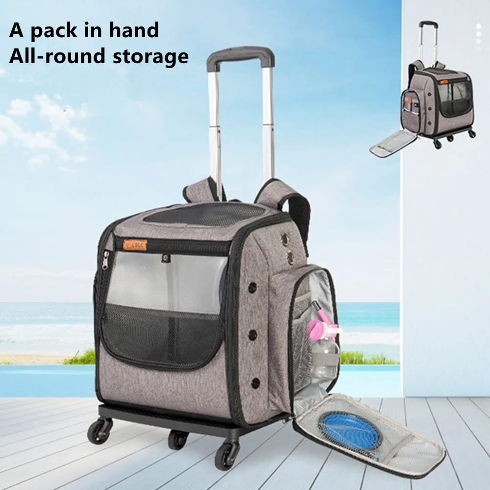 Foldable Pet Trolley Case Cat Dog Nest Universal Wheel Luggage Backpack Handbag Outing RV Travel Suitcase Tote Bag Pets Stroller