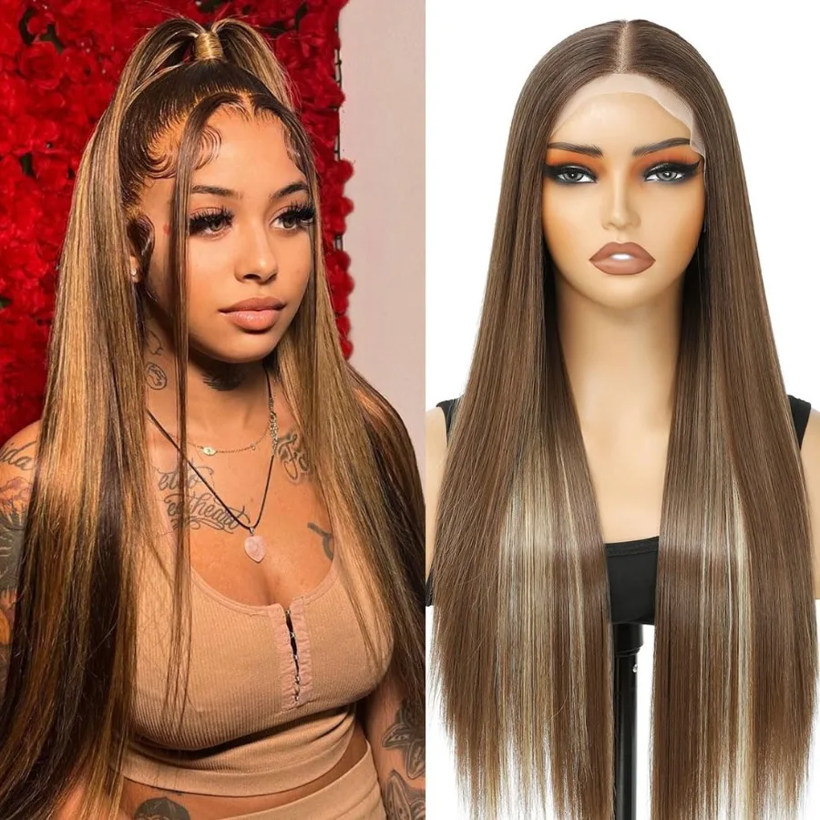 براون الدانتيل شعر مستعار أمامي بيروكات صناعية للنساء السود 13X4X1 HD الدانتيل الجبهة الباروكات قبل قطعها طويل مستقيم غلويليس الباروكات للأسود