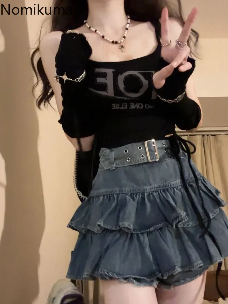 Y2k Denim Skirt Women Clothes 2023 Faldas Mujer De Moda High Waist Ruffles A-line Jupe Fashion Korean Saia Casual Mini Skirts