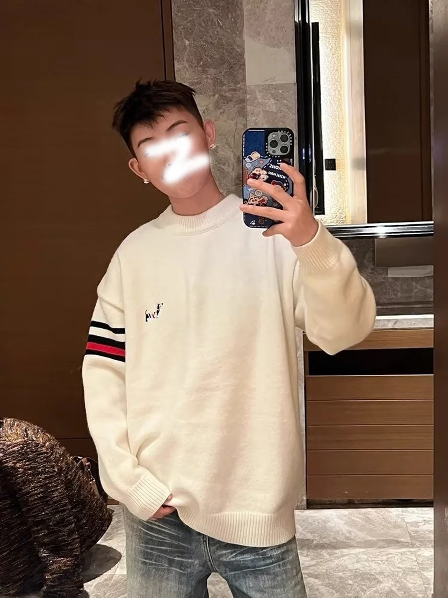 

Autumn Winter Striped Dog Pattern Sweatirt ex Casual round Ne Knitted Long Sve Inner Wear for Young Men And Women