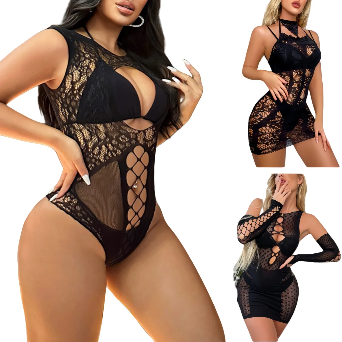 

NEWFUNJOIN Sexy Bodystocking Erotic Lingerie Dress Babydolls Open Crotchless Bodysuit Women Underwear Costumes Catsuit Sleepwear