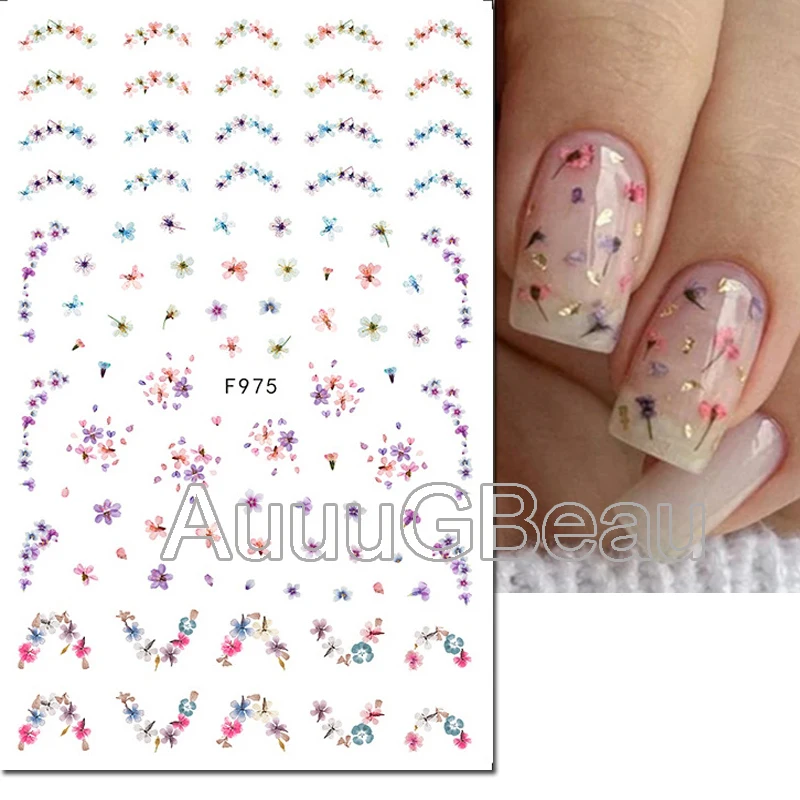 3d Nail Art etiketler mor kuru Florals suluboya yaprakları çiçekler yapıştırıcı kaydırıcılar tırnak çıkartmaları dekorasyon için Nail İpuçları