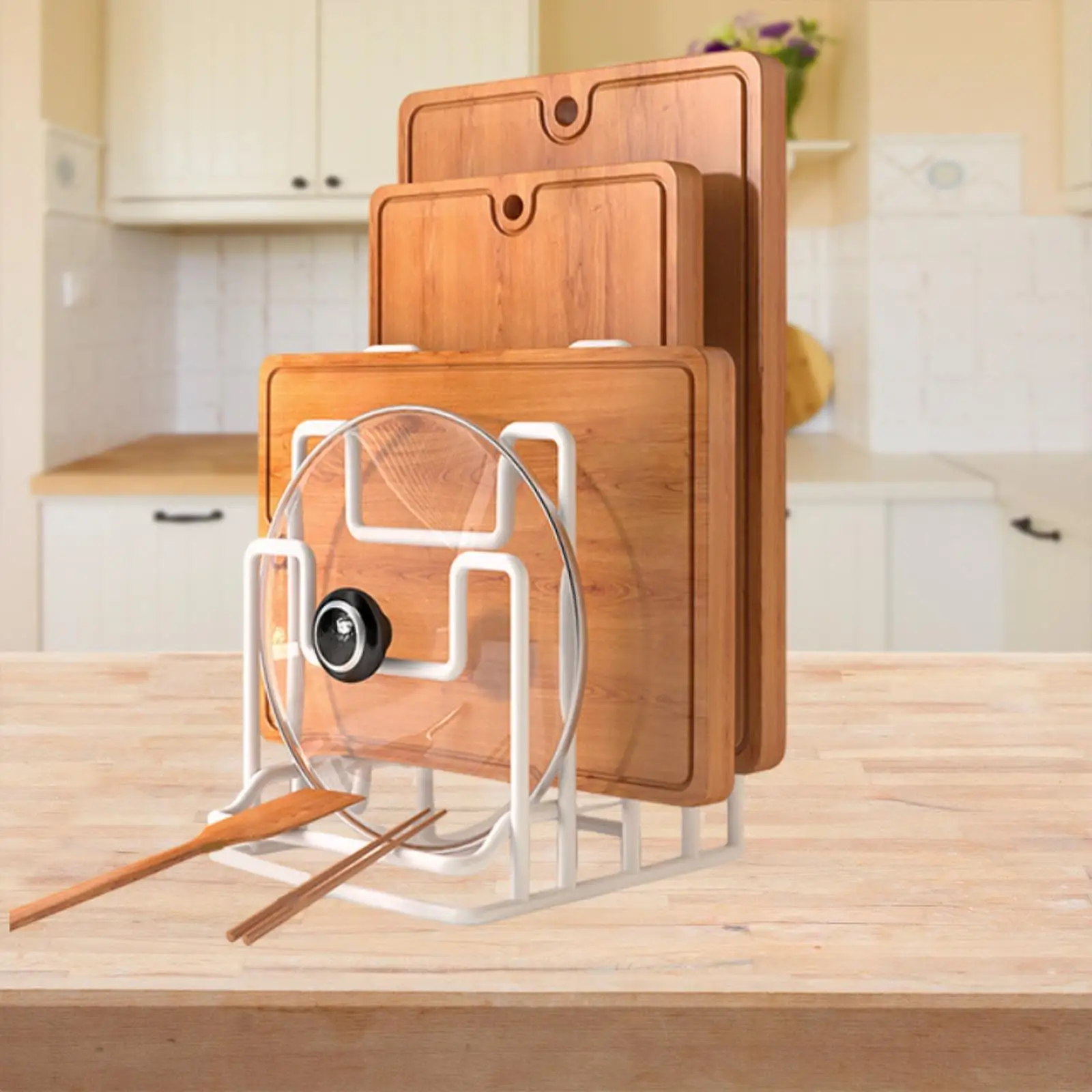 

Cutting Board Holder Rack Stand Freestanding Chopping Board Organizer, Pots Pan Lids Rack for Baking Plate Cutting Board