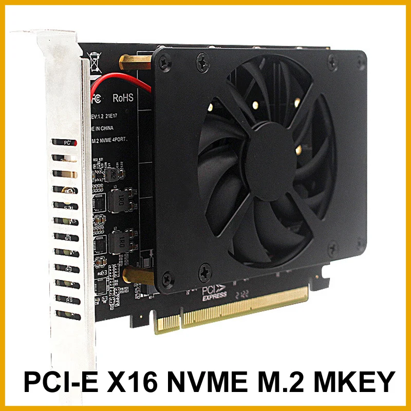NEW 2026 PCI-E X16 NVME M.2 MKEY SSD RAID Array Expansion 32Gbps Motherboard Split Card 4-disk 2280 2260 2242 2230 Fan