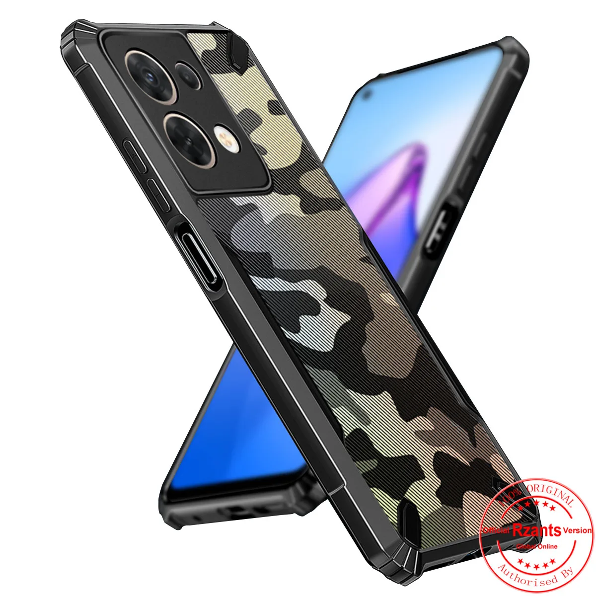 Rzants For OPPO Reno 8 Reno 8 Pro 5G Back Case Camouflage Bull Conor Design Slim Cover Half Casing Camera Protection Thin Shell