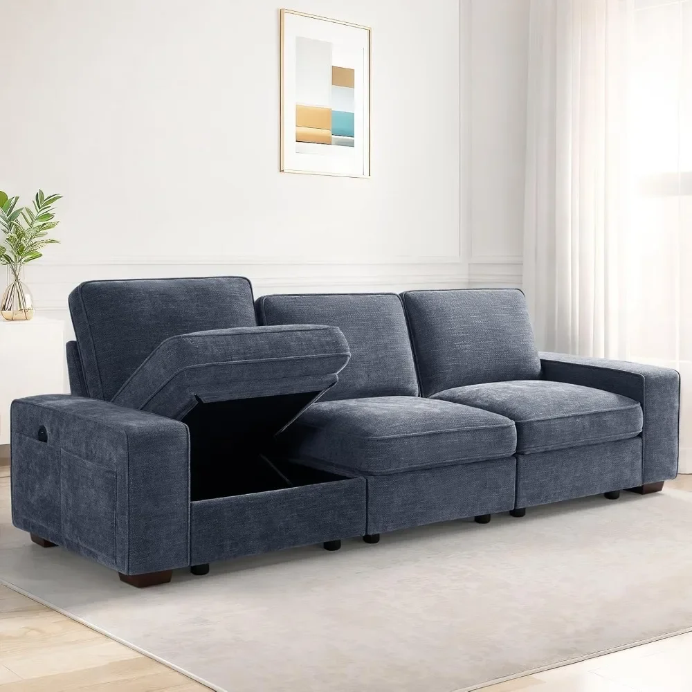 

100" Comfy Chenille Fabric Modular Sofa Couch with Storage 3-Seater Sectional for Living Room Office