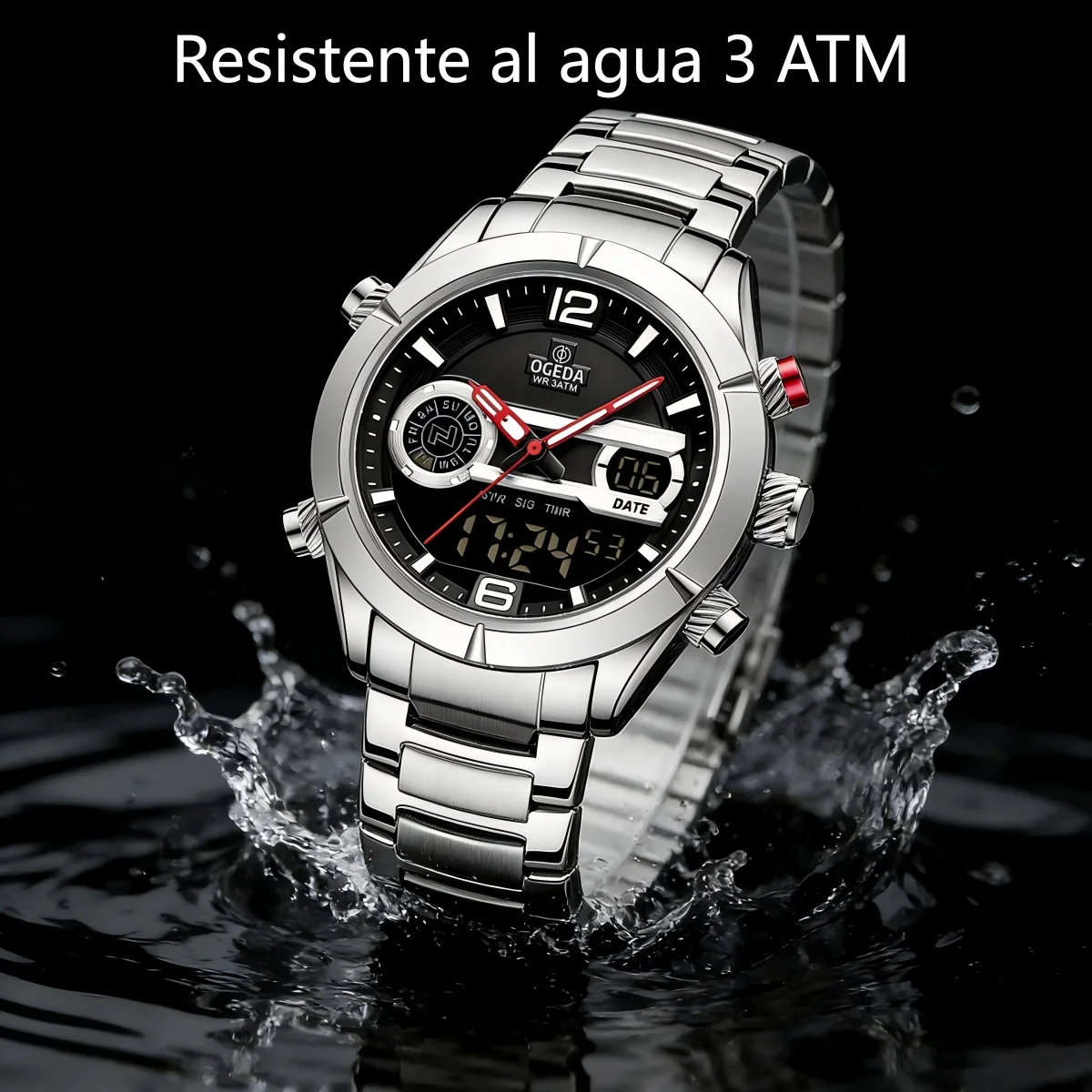 

OGEDA 2026 Men's Sports Watch Japanese Seiko Movement Multifunctional Quartz Dual Display Fashion Sports Style