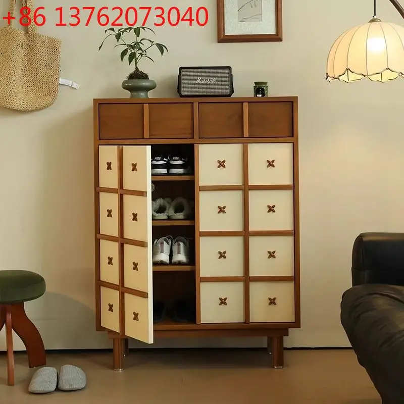 Scarpiera in legno massello con porta per uso domestico, armadio portaoggetti cinese retrò per ingresso