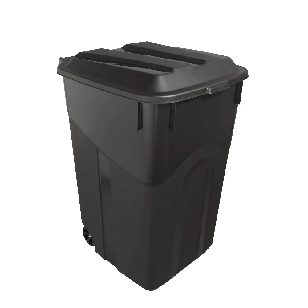 Hyper Tough 45 Gallon Wheeled Heavy Duty Plastic Garbage Can, Attached Lid, Black 1pack