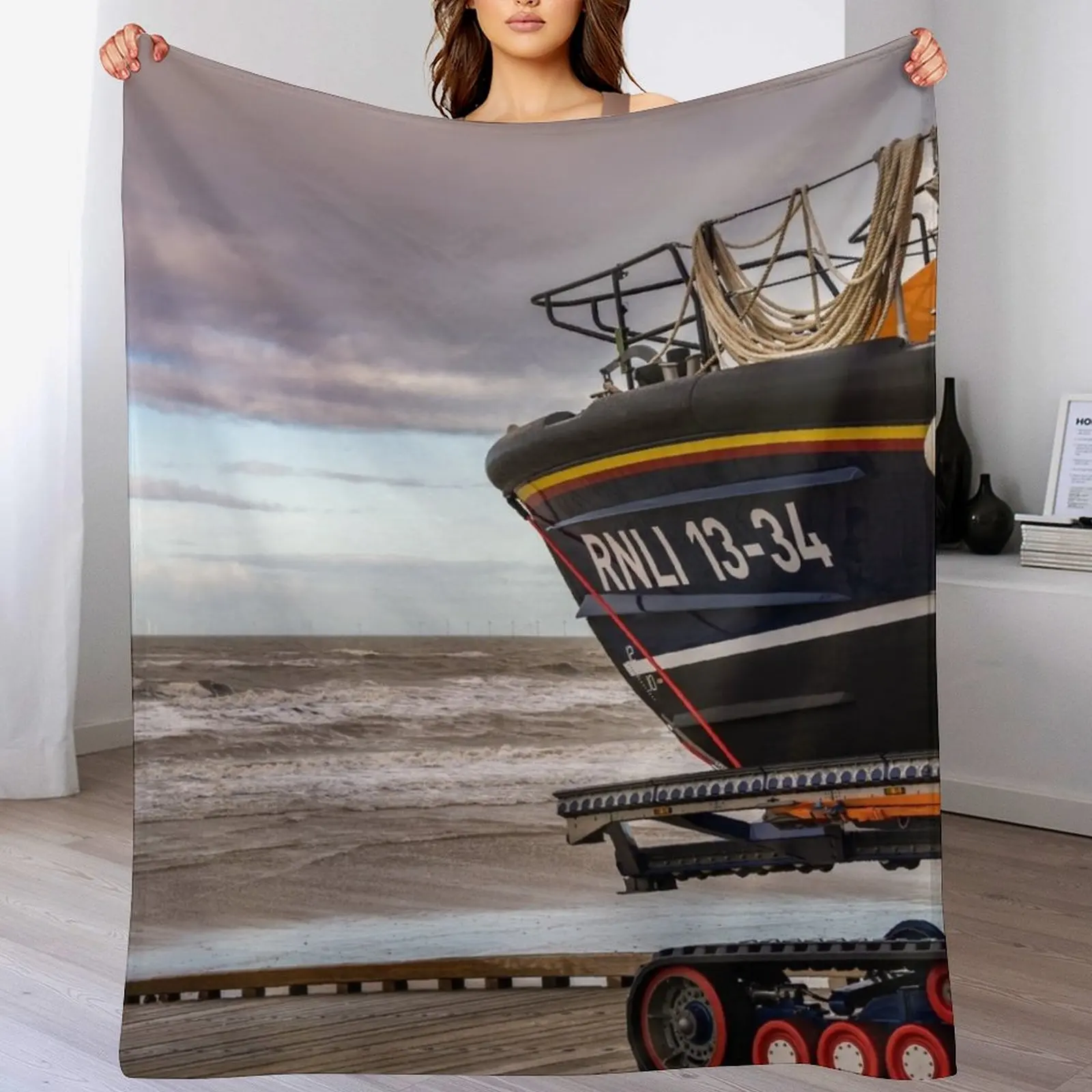 Launching Of A Lifeboat Rhyl Throw Blanket Tourist christmas decoration Blankets