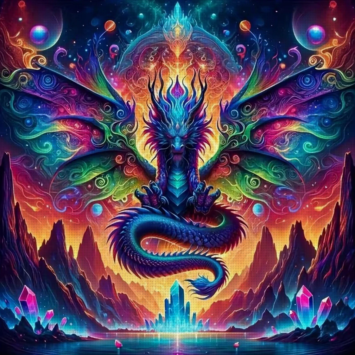Cosmic Dragon Kreuzstich-Set zum Selbermachen, 11CT, Stickerei, Heimwanddekoration, Geschenk, handgefertigtes Material, rahmenlos, halbfertig, 36 x 36 cm