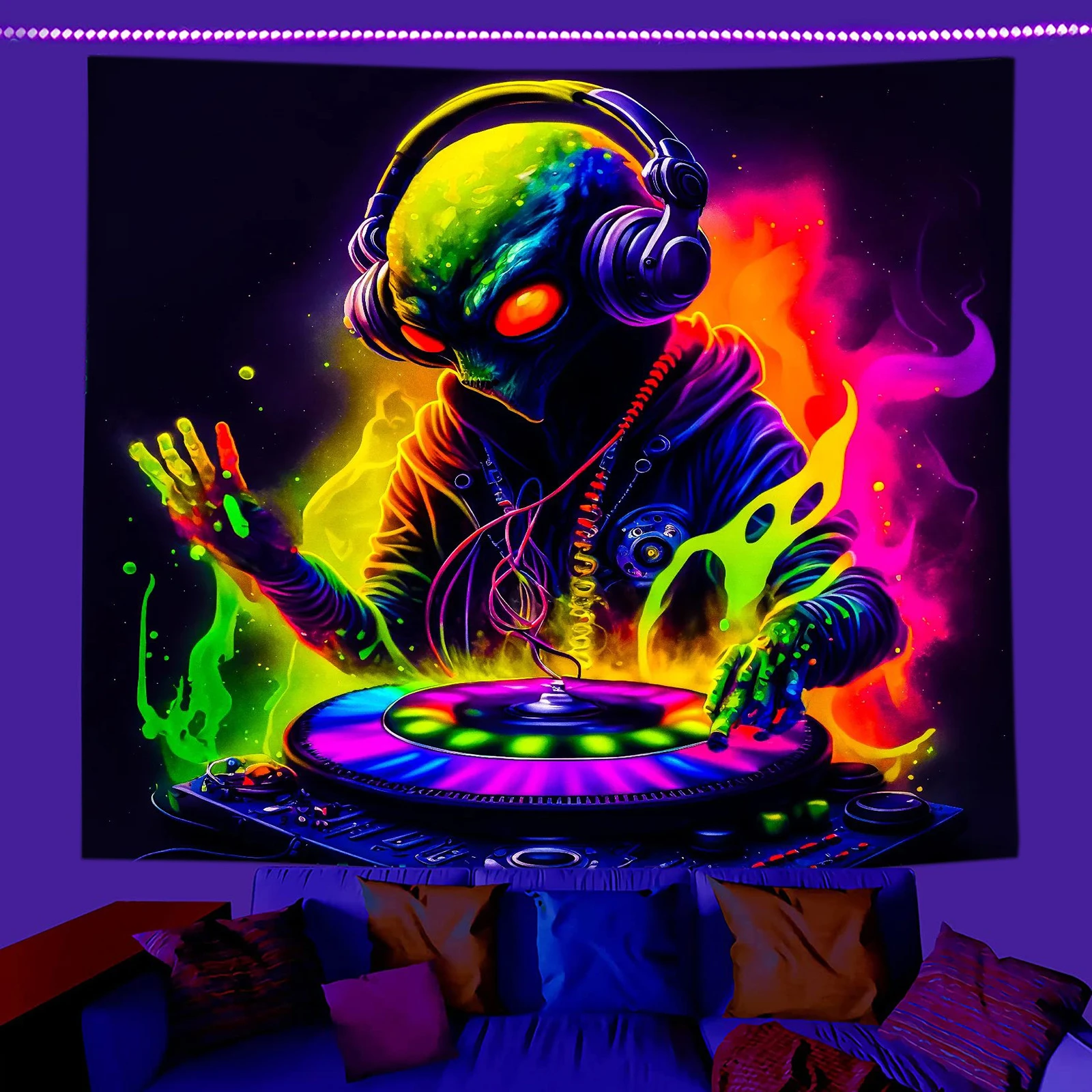VIKAMA Neon Mushroom Face Tapestry Wall Hanging, 6 Designs, Wall Decor for Bedroom Living Room Dorm