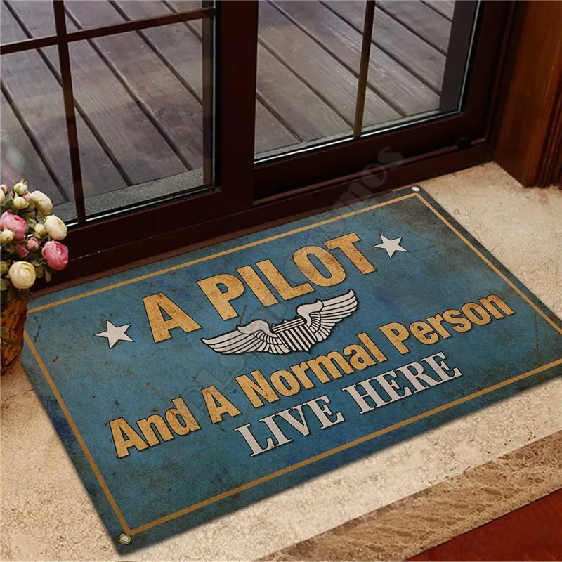 Pilot And Normal Personal Live Here Rubber Base Doormat 3D All Ove Printed Non Slip Door Floor Mats Decor Porch Doormat