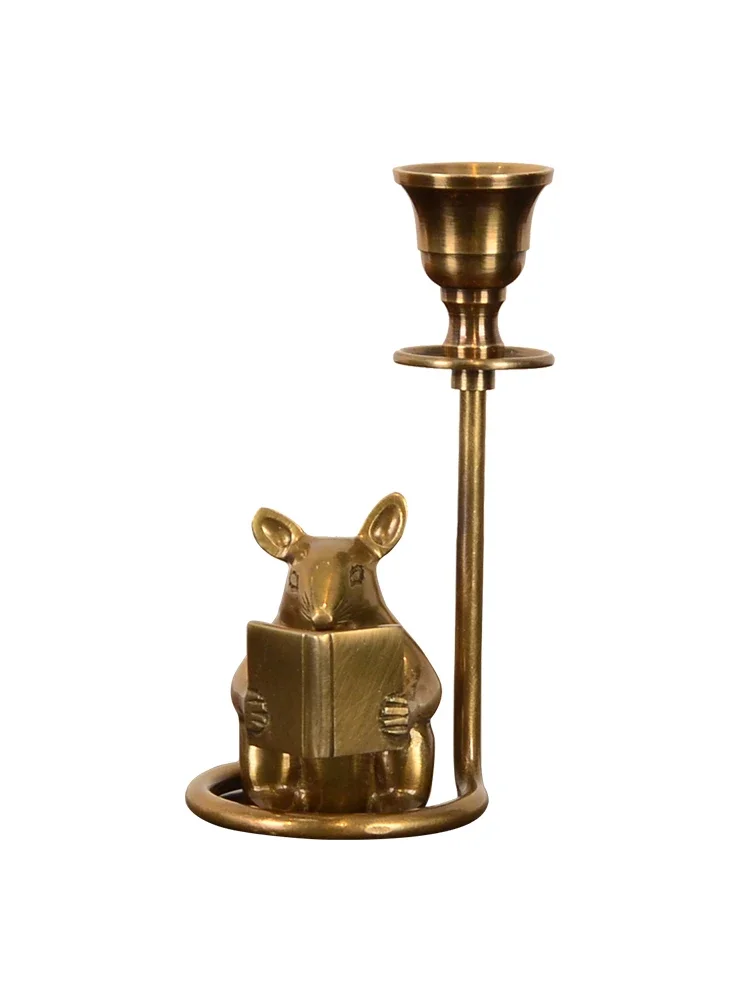 

Brass, little mouse candlestick ornament, home ornament.