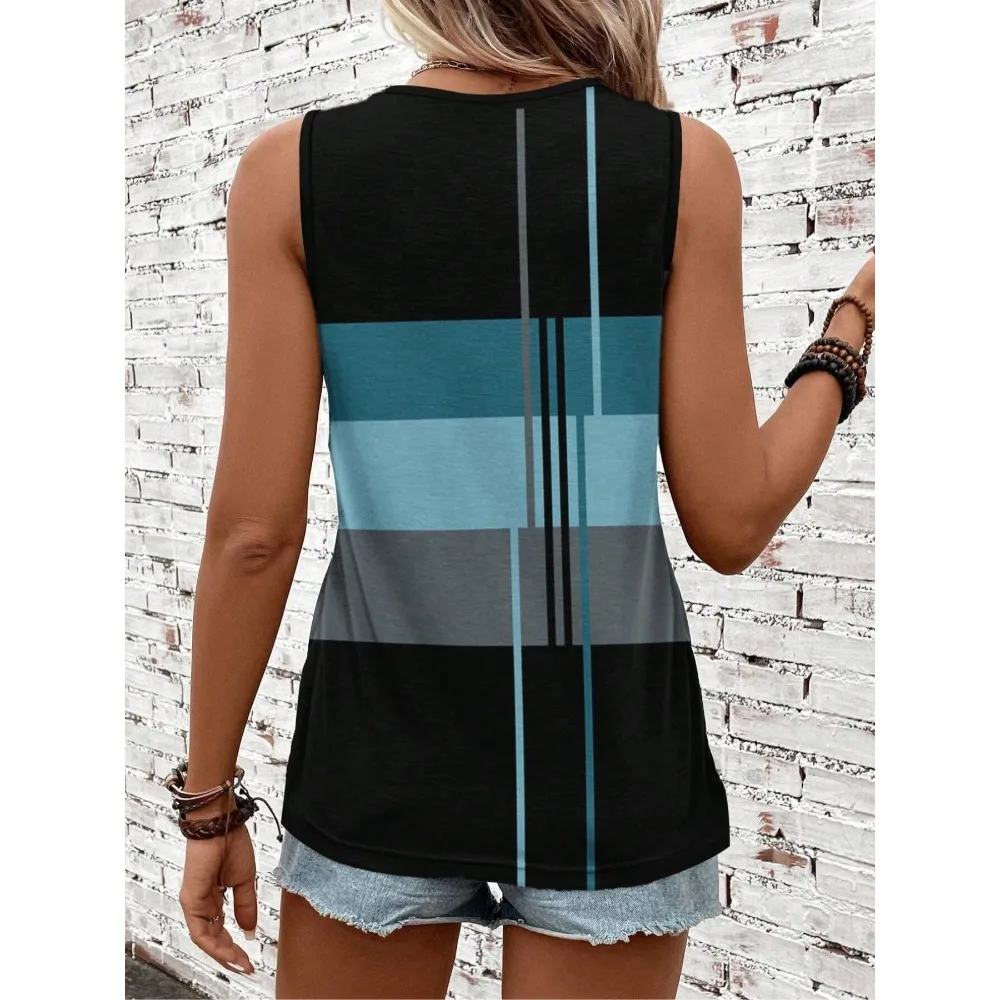 พลัสขนาดผู้หญิงฤดูร้อนลายเสื้อกั๊กลําลองแขนกุดหลวมเสื้อกล้าม