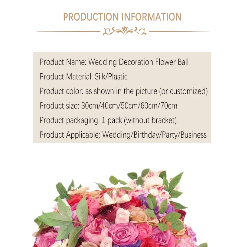 Künstlicher Rosen-Hortensien-Blumenball 60/50/40/30cm Tischdekoration Mittelpunkt für Veranstaltungen Hochzeit Gangdekoration Blumenarrangement Requisiten – Detail 2