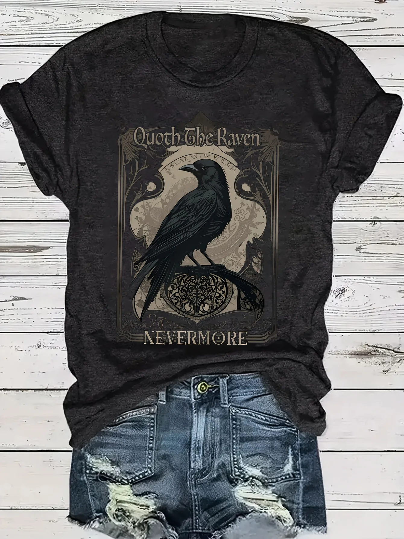 T-shirt pour femme Quoth The Raven Nevermore - Motif poème gothique, haut décontracté style Dark Academia